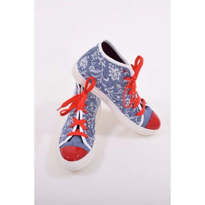 Embroidered Sneakers "Jeans Ornament Contrast"